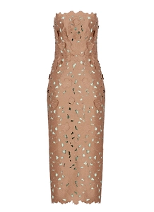 Costarellos Strapless Floral Lace Midi Dress