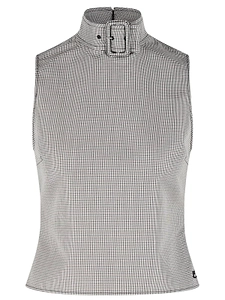CourrÈGes Buckle Houndstooth-Pattern Sleeveless Top