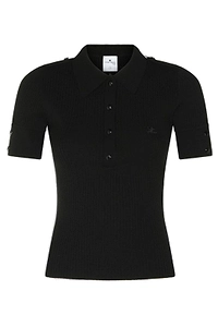 CourrÈGes Rib-Knit Logo Embroidered Polo Shirt