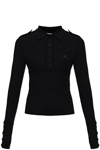 CourrÈGes Ribbed Knit Polo Top