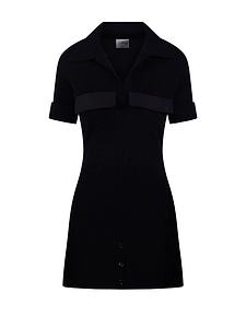 CourrÈGes Ribbed-Knit Buttoned Polo Mini Dress