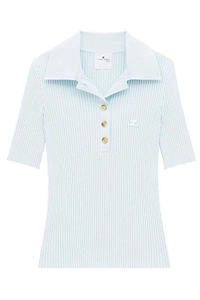 CourrÈGes Rib Knit Short-Sleeved Polo Shirt