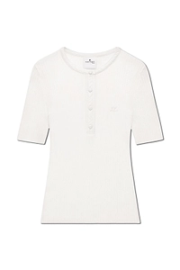 CourrÈGes Ribbed Button Placket Top