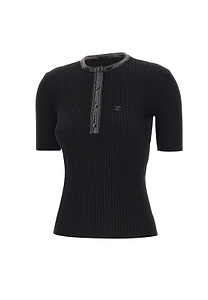 CourrÈGes Ribbed Vinyl-Trim Knitted Top