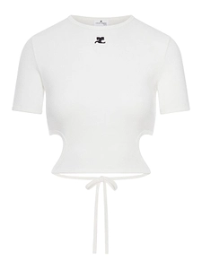 CourrÈGes Ribbon Cut Out Contrast T-Shirt