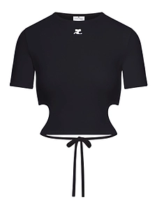 CourrÈGes Ribbon Cut Out Contrast T-Shirt