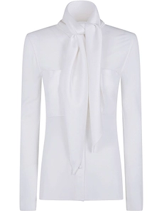 CourrÈGes Satin Scarf Collar Jersey Shirt