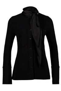 CourrÈGes Satin Scarf Collar Jersey Shirt