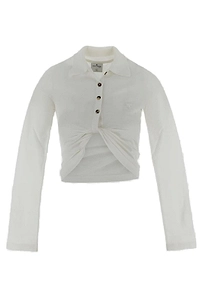 CourrÈGes Twist Piqué Cropped Polo Shirt