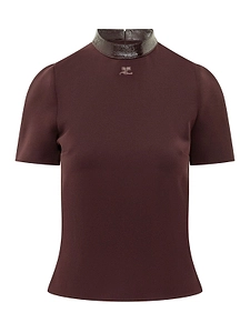 CourrÈGes Vinyl Collar Short-Sleeve Top