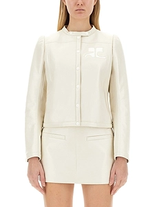 CourrÈGes Vinyl Logo Patch Biker Jacket