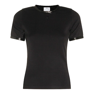 CourrÈGes Vinyl-Trim Logo-Patch Crewneck T-Shirt