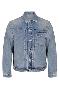 Cycle Distressed Button-Up Denim Jacket