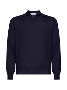 D4.0 Ribbed V-Neck Long-Sleeve Polo Shirt