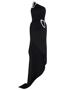 David Koma Crystal Buckle One-Shoulder Dress