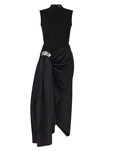 David Koma Crystal Brooch Draped Midi Dress
