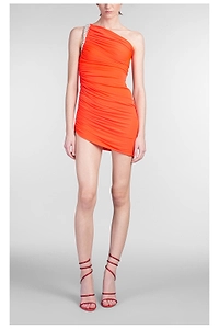 David Koma Embellished-Claw One-Shoulder Ruched Mini Dress