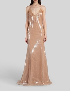 David Koma Gradient Sequinned V-Neck Gown