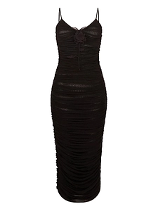 David Koma Ruched Rose-Embellished Dress