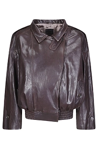 Desa 1972 Leather High Collar Bomber Jacket