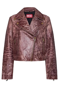 Diesel Lunatic Crackled Biker Leather Jacket