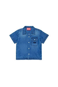 Diesel Kids Oval-D Logo Embroidered Denim Shirt