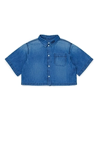 Diesel Kids Oval-D Logo Embroidered Denim Shirt