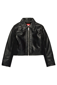 Diesel Kids Oval-D Logo Embroidered Leather Jacket