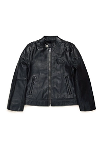 Diesel Kids Oval D Zip-Up Leather Biker Jacket