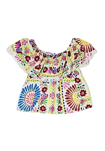 Dixie Kids Printed Ruffled Neck Top