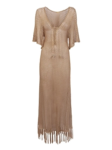 Dodo Bar Or Woven Detailed Fringed Mesh Dress