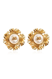 Dolce & Gabbana Clip-On Logo Pearl Earrings