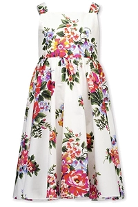 Flower Bouquet-Printed Poplin Dress