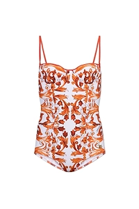 Dolce & Gabbana Majolica Printed Balconette One-Piece Swimsuit