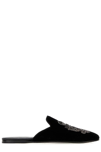 Dolce & Gabbana Slip-On Velvet Embroidered Slippers