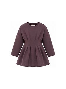 Pleated Crewneck Drop-Shoulder Dress