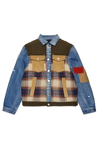 Dsquared2 Kids Patchwork Checked Denim Jacket