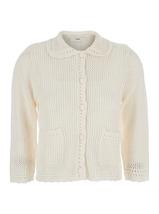Dunst Crochet Collared Knit Cardigan