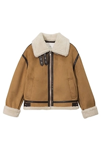 Shearling Trim Loose-Fit Jacket