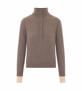 Ribbed Button-Neck Knitted Sweater