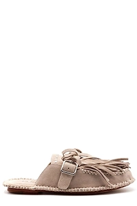 Elena Iachi Fringed Buckle Flat Mules