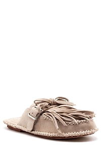 Elena Iachi Fringed Buckle Flat Mules