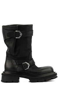 Elena Iachi Round Toe Buckled Biker Boots