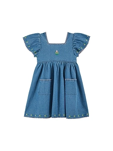 Embroidered Denim Dress