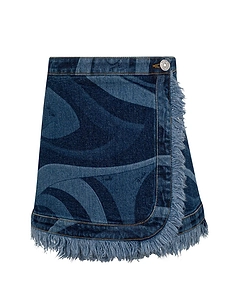 Emilio Pucci Junior Frayed Swirl Denim Wrap Skirt