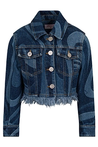 Emilio Pucci Junior Long Sleeved Fringed Denim Jacket