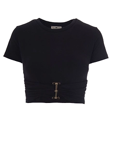 Elisabetta Franchi Logo Ring Embellished Jersey T-Shirt