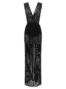 Elisabetta Franchi Striped Tulle Maxi Dress