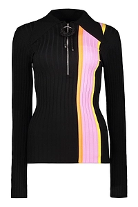 Ellery Contrast Stripe Zip Ribbed Top
