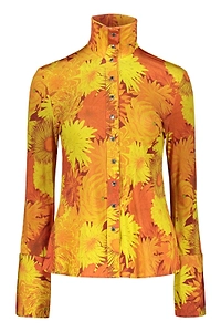 Ellery Floral High-Neck Buttoned Top